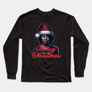 Black Woman Santa, Black Mrs Santa Claus, African American Santa Long Sleeve T-Shirt