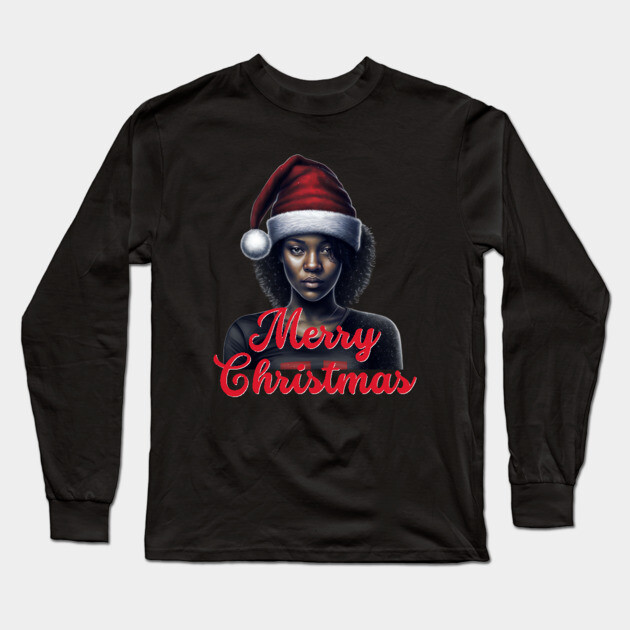 Black Woman Santa, Black Mrs Santa Claus, African American Santa Long Sleeve T-Shirt by UrbanLifeApparel
