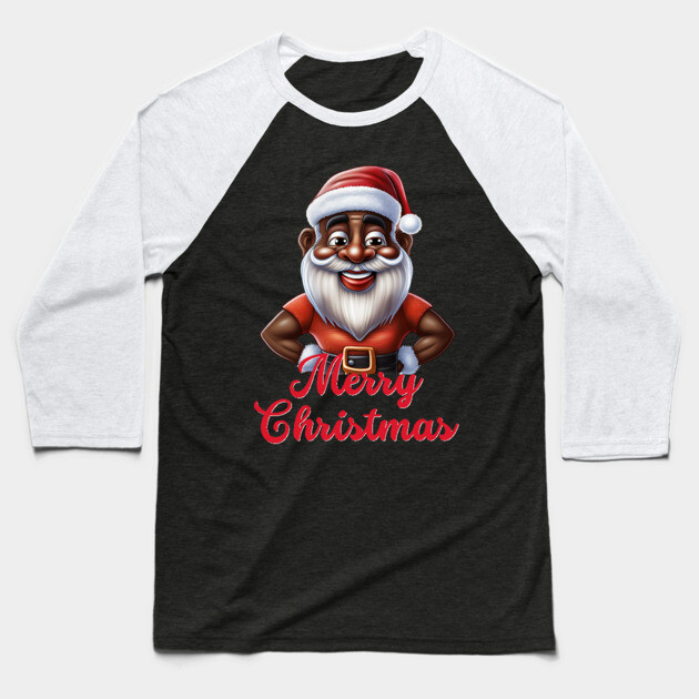 Black Santa, African American Santa Baseball T-Shirt by UrbanLifeApparel