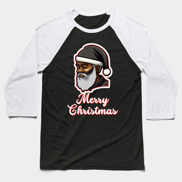 Black Santa, African American Santa Baseball T-Shirt by UrbanLifeApparel