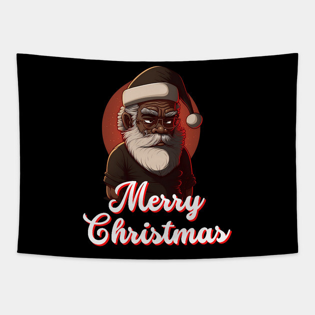 Black Santa, African American Santa Tapestry by UrbanLifeApparel
