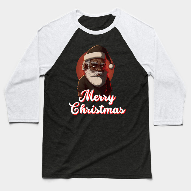 Black Santa, African American Santa Baseball T-Shirt by UrbanLifeApparel
