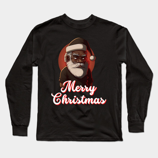 Black Santa, African American Santa Long Sleeve T-Shirt by UrbanLifeApparel
