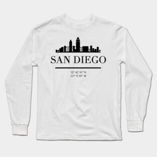 SAN DIEGO CALIFORNIA BLACK SILHOUETTE SKYLINE ART Long Sleeve T-Shirt