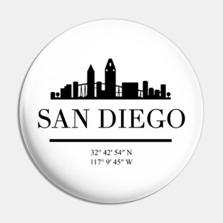 SAN DIEGO CALIFORNIA BLACK SILHOUETTE SKYLINE ART Pin