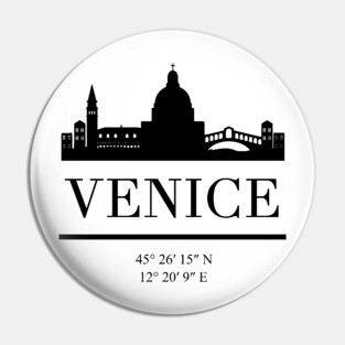 VENICE ITALY BLACK SILHOUETTE SKYLINE ART Pin