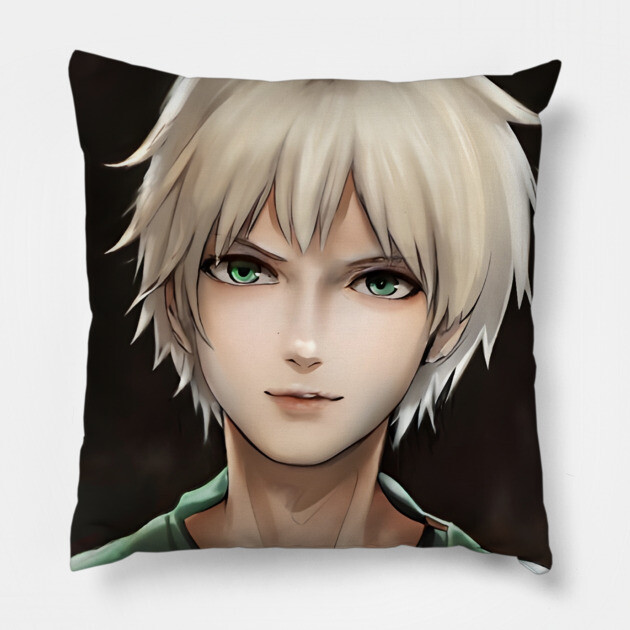 White Hair Anime Boy Pillow by animegirlnft