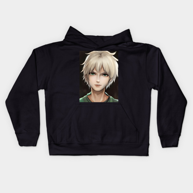 White Hair Anime Boy Kids Hoodie by animegirlnft
