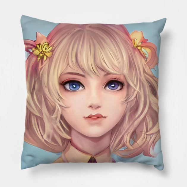 Blonde Hair Anime Girl Pillow by animegirlnft