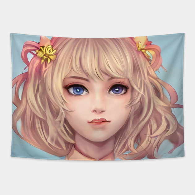 Blonde Hair Anime Girl Tapestry by animegirlnft