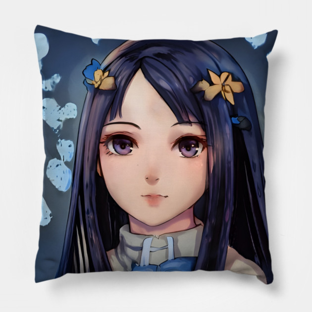 Black Hair Anime Girl Pillow by animegirlnft