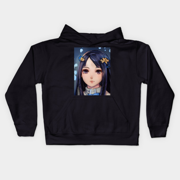 Black Hair Anime Girl Kids Hoodie by animegirlnft