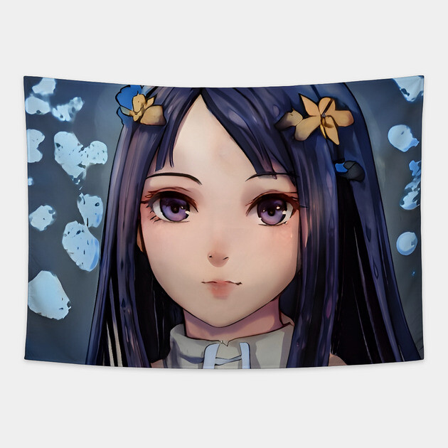 Black Hair Anime Girl Tapestry by animegirlnft