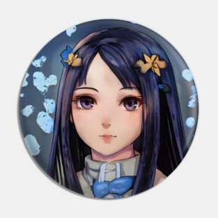 Black Hair Anime Girl Pin