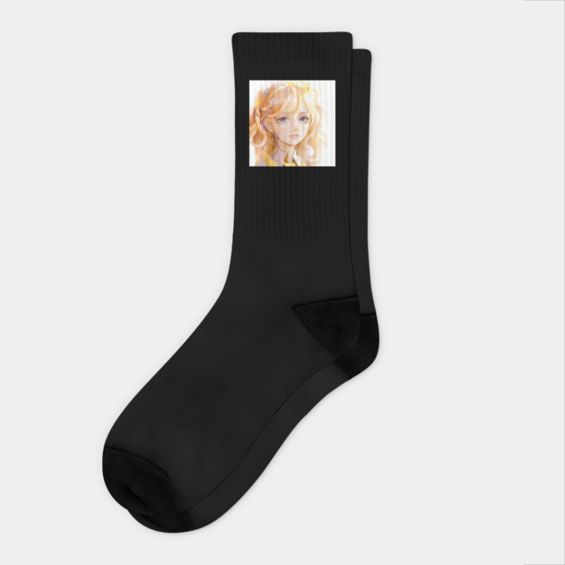 Blonde Hair Anime Girl Socks by animegirlnft
