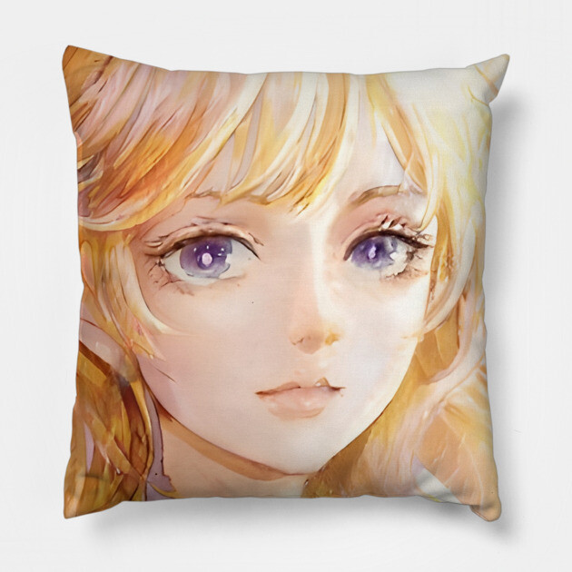 Blonde Hair Anime Girl Pillow by animegirlnft