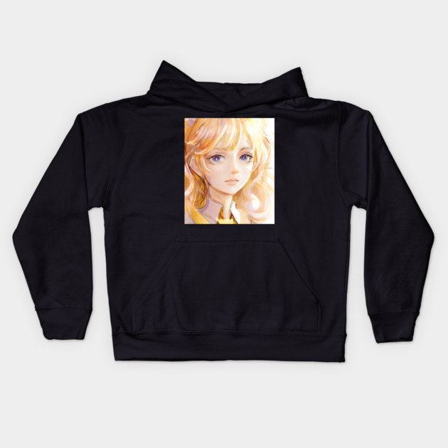 Blonde Hair Anime Girl Kids Hoodie by animegirlnft
