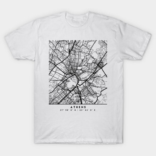 ATHENS GREECE BLACK CITY STREET MAP ART T-Shirt