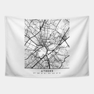 ATHENS GREECE BLACK CITY STREET MAP ART Tapestry