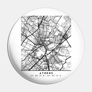 ATHENS GREECE BLACK CITY STREET MAP ART Pin
