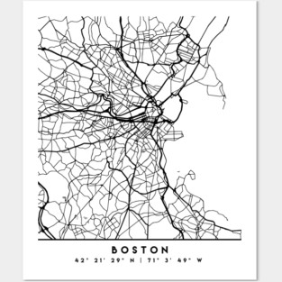BOSTON MASSACHUSETTS BLACK CITY STREET MAP ART Posters and Art