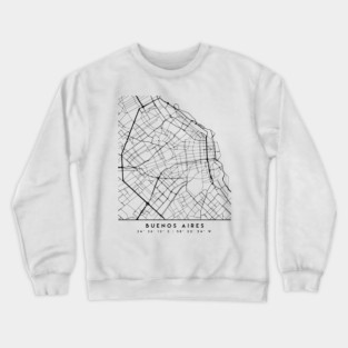 BUENOS AIRES ARGENTINA BLACK CITY STREET MAP ART Crewneck Sweatshirt