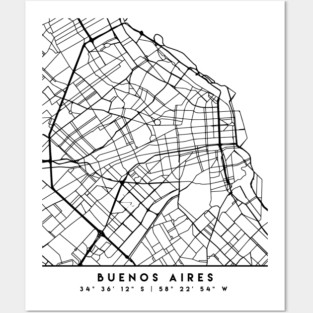 BUENOS AIRES ARGENTINA BLACK CITY STREET MAP ART Posters and Art