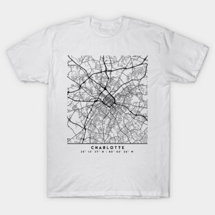 CHARLOTTE NORTH CAROLINA BLACK CITY STREET MAP ART T-Shirt