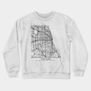 CHICAGO ILLINOIS BLACK CITY STREET MAP ART Crewneck Sweatshirt