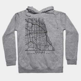 CHICAGO ILLINOIS BLACK CITY STREET MAP ART Hoodie