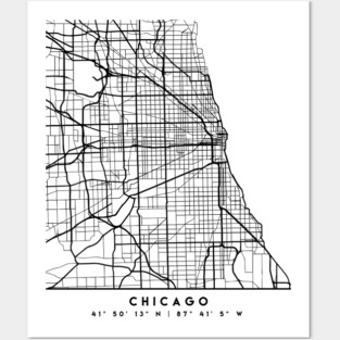 CHICAGO ILLINOIS BLACK CITY STREET MAP ART Posters and Art
