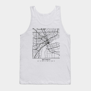 DETROIT MICHIGAN BLACK CITY STREET MAP ART Tank Top