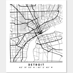DETROIT MICHIGAN BLACK CITY STREET MAP ART Posters and Art
