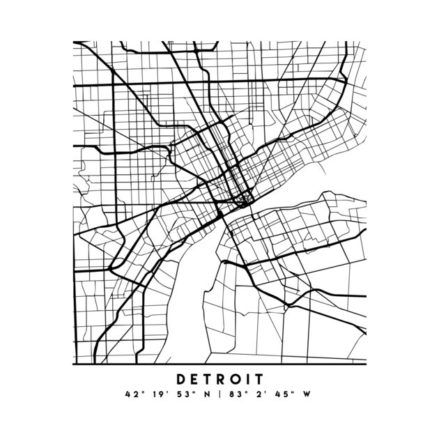 DETROIT MICHIGAN BLACK CITY STREET MAP ART by deificusArt
