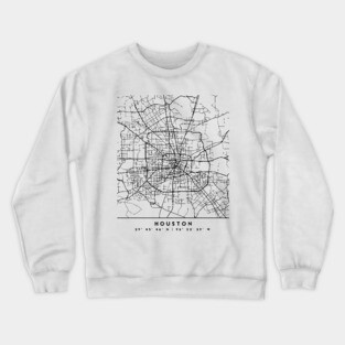 HOUSTON TEXAS BLACK CITY STREET MAP ART Crewneck Sweatshirt