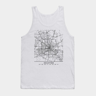 HOUSTON TEXAS BLACK CITY STREET MAP ART Tank Top