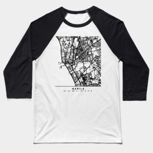 MANILA PHILIPPINES BLACK CITY STREET MAP ART Baseball T-Shirt