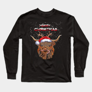 Highland cow and Merry Christmas, Christmas with cute Highland Cow Long Sleeve T-Shirt
