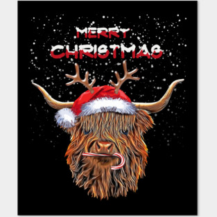Highland cow and Merry Christmas, Christmas with cute Highland Cow Posters and Art