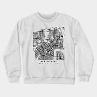 NEW ORLEANS LOUISIANA BLACK CITY STREET MAP ART Crewneck Sweatshirt