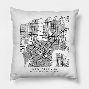 NEW ORLEANS LOUISIANA BLACK CITY STREET MAP ART Pillow