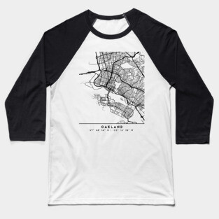 OAKLAND CALIFORNIA BLACK CITY STREET MAP ART Baseball T-Shirt