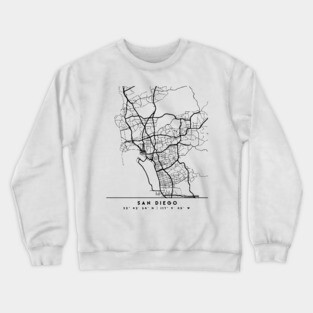 SAN DIEGO CALIFORNIA BLACK CITY STREET MAP ART Crewneck Sweatshirt