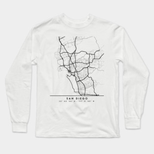 SAN DIEGO CALIFORNIA BLACK CITY STREET MAP ART Long Sleeve T-Shirt