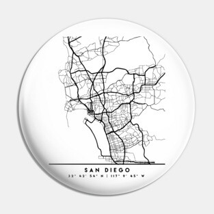 SAN DIEGO CALIFORNIA BLACK CITY STREET MAP ART Pin