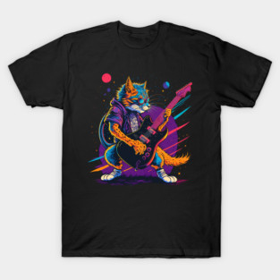 Retrowave Rockstar Cat T-Shirt