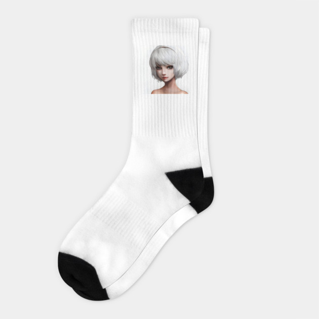 White Hair Anime Girl Socks by animegirlnft
