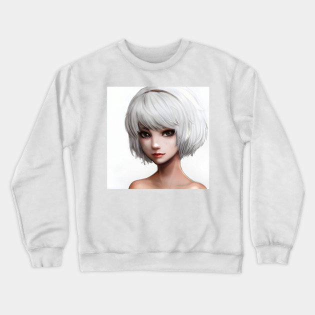 White Hair Anime Girl Crewneck Sweatshirt by animegirlnft