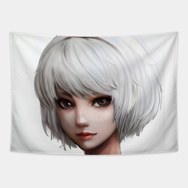 White Hair Anime Girl Tapestry by animegirlnft