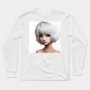 White Hair Anime Girl Long Sleeve T-Shirt